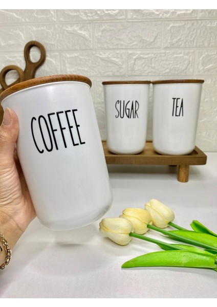 3'lü 900ML Ahşap Kapaklı Vakumlu Akrilik Saklama Kabı Ahşap Stantlı Kavanoz Seti (Transfer Etiketli)