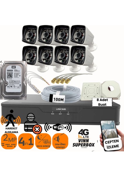 5mp Full Hd-2.8 Geniş Açı Gece Görüş Özellikli IP66 Kasa Su Geçirmez Dış Mekana Uygun Kamera Seti