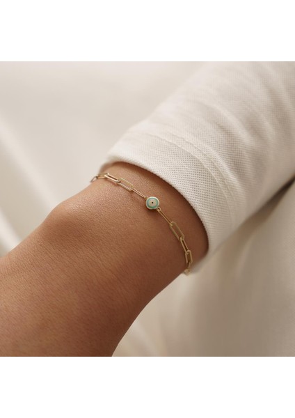 Ataşta Mini Nazar Boncuklu Altın Bileklik