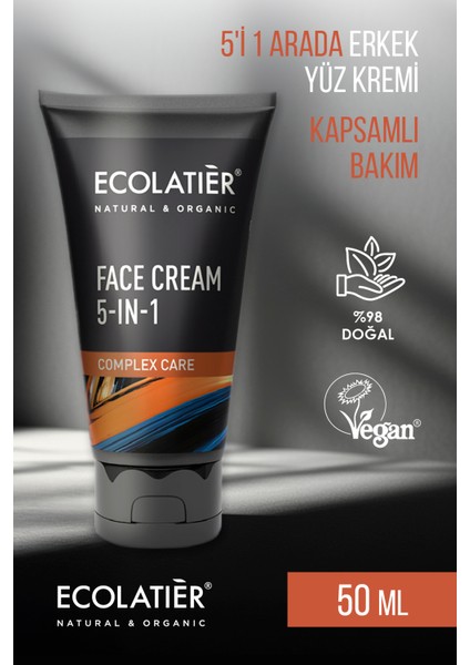 Erkek Yüz Kremi 5’i 1 Arada, %98 Doğal Nemlendirici Yüz Bakımı Erkek, 50 ml