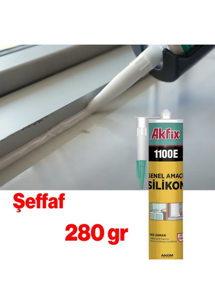 1100E Şeffaf Genel Amaçlı Silikon Yapıştırma Sızıntı Önleyici Dolgu Silikonu 280 gr 1 Adet indirimleri