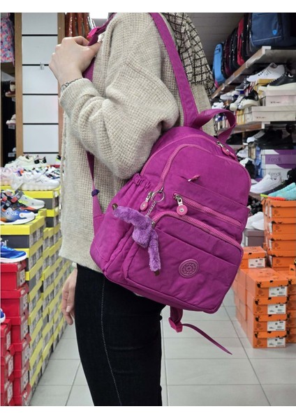 2113-8745 Kadın Krinkıl Kumaş Çok Gözlü Astarlı Petli Su Geçirmez Günlük Mini Sırt Çantası - NKT02113-MOR-TEKEBAT modelleri