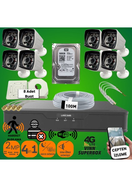 Kamera Seti 5mp Full Hd-2.8 Geniş Açı Gece Görüş Özellikli IP66 Kasa Su Geçirmez Dış Mekana Uygun Kamera Seti