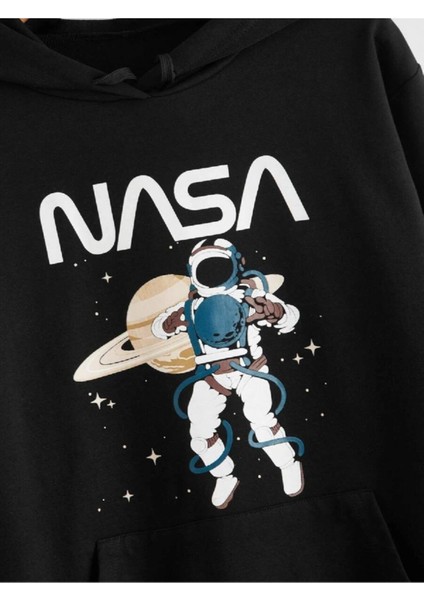 Kapşonlu Uzay Baskılı Sweatshirt Oversize Içi Yünsüz fiyatları