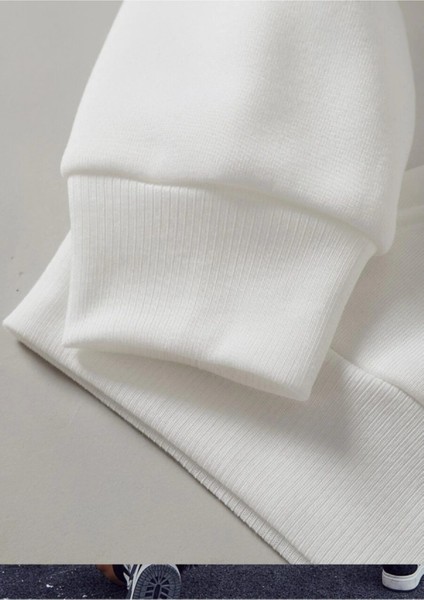 Beyaz Oversize Kırmızı Kelebek Baskılı Kapşonlu Sweatshirt 3iplik modelleri