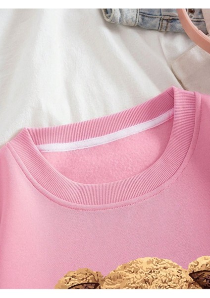 Ayıcık Baskılı Bisiklet Yaka Siyah Oversize Sweatshirt indirimleri