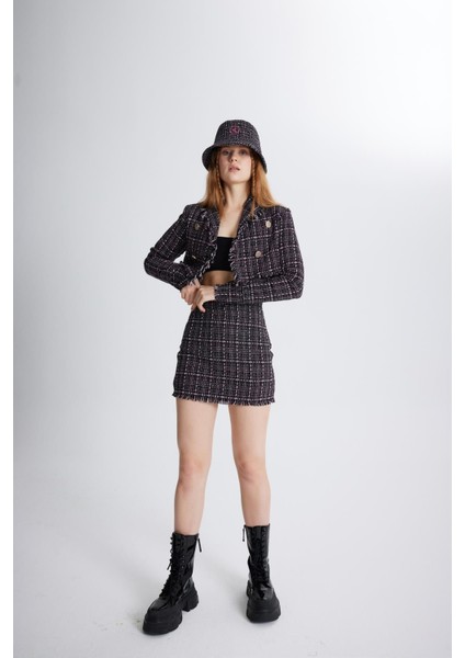 Tüvit Kumaş Mini Tweed Etek Siyah fırsatları