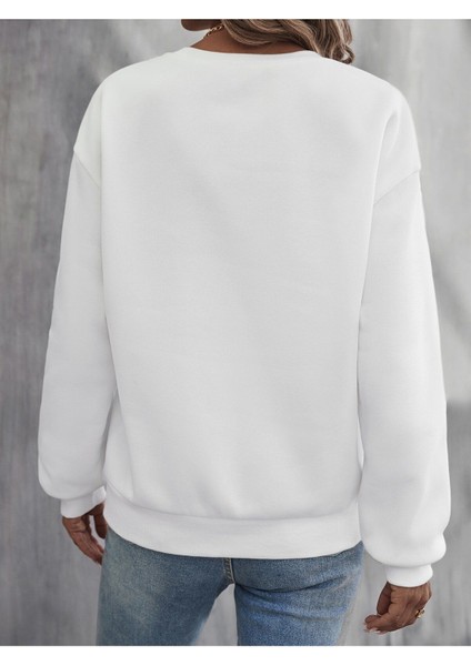 Shine Your Light Baskılı Bisiklet Yaka Beyaz Kadın Sweatshirt fırsatları