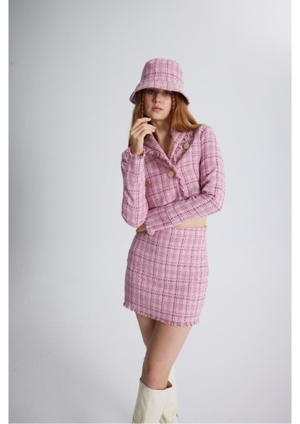 Tüvit Kumaş Mini Tweed Etek Pembe fırsatları