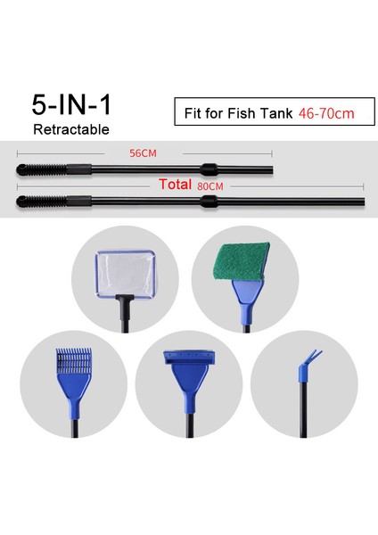 5ın1 Yükseltme Stili 6-In-1 Akvaryum Temizleme Araçları Kitleri Balık Tankı Temiz Set Balık Ağı Çakıl Tırmık Yosun Kazıyıcı Çatal Sünger Fırça Cam Temizleyici (Yurt Dışından)