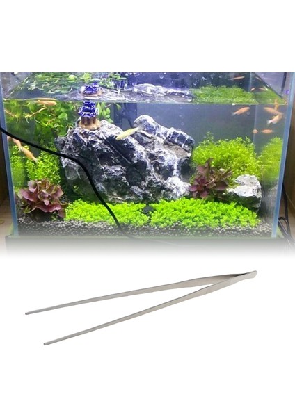 Düz Kafa Stili 38CM Akvaryum Canlı Tank Eğri Bitki Uzun Maşa Paslanmaz Çelik Penset cm E56E (Yurt Dışından)