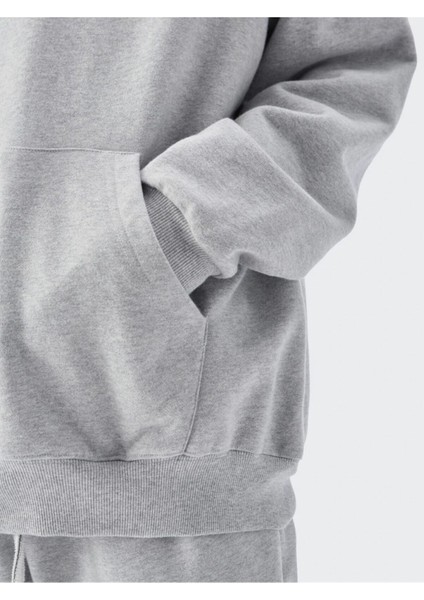 Oversize Gri No Fears Baskılı Kapüşonlu 3 Iplik Sweatshirt modelleri