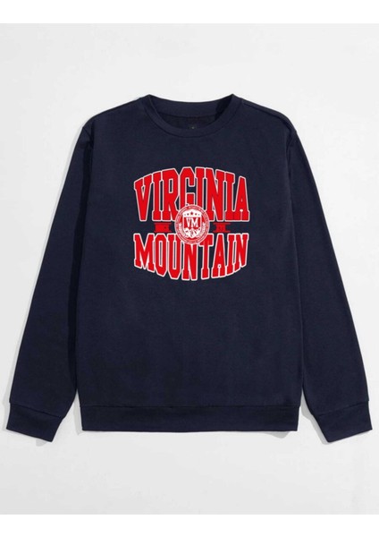 Oversize Lacivert Virginia Baskılı Sweatshirt