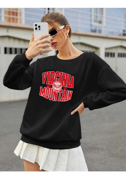 Kadın Oversize Siyah Virginia Baskılı Sweatshirt fiyatları