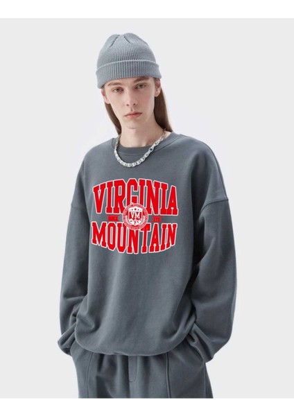 Oversize Antrasit Virginia Baskılı 3 Iplik Sweatshirt