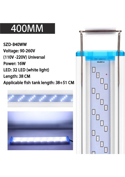 400 Beyaz Stil Akvaryum LED Işığı, Akvaryum Görüntüleme Manzarası, Su Yosunu LED Işığı, Genişletilebilir cm Su Geçirmez Klipsli Işık (Yurt Dışından)
