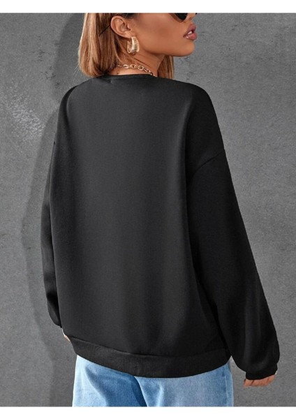 Oversize Siyah Girl Gang Baskılı Sweatshirt fiyatları