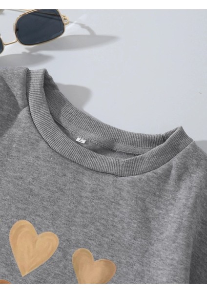 Gri Kalp Baskılı Sweatshirt Oversize fiyatları