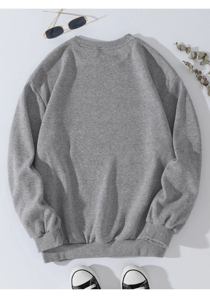 Gri Kalp Baskılı Sweatshirt Oversize modelleri