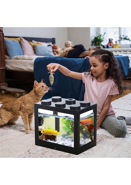 No.4 Tarzı Mini Balık Tankı Akvaryum Yaratıcı Yapı Taşı Balık Silindir Peyzaj Ofis Dekorasyonu Ekolojik Pet Kutusu (Yurt Dışından) fiyatları