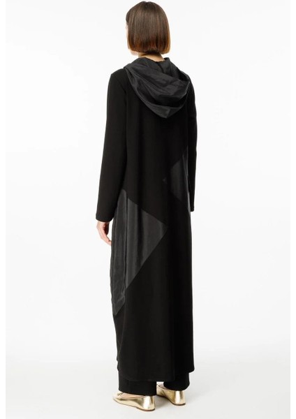 Örme Baharlık Tafta ve Triko Garnili Uzun Kap Ferace-Siyah fırsatları