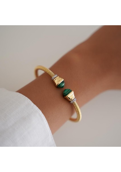 Malahit Taşlı Tel Kırma Altın Kelepçe