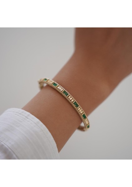 Yeşil Taşlı Dorika Altın Kelepçe