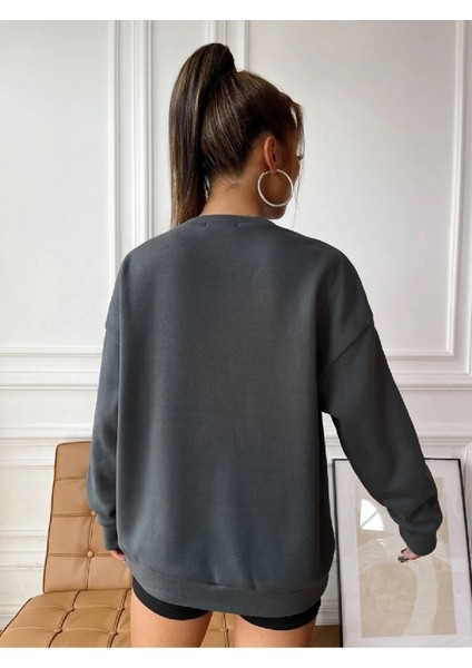 Unsiex 3iplik Oversize Antrasit California Baskılı Sweatshirt fiyatları