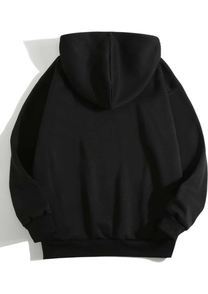 Siyah Anime Jujitsu Kaisen Baskılı Sweatshirt Kapüşonlu Kangru Cep Oversize Içi Yünsüz fiyatları
