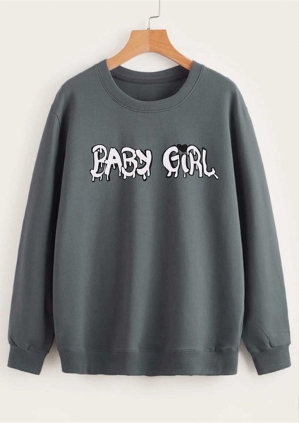 Unsiex 3iplik Oversize Antrasit Baskılı Sweatshirt