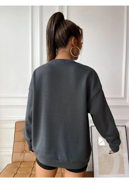 Unsiex 3iplik Oversize Antrasit Baskılı Sweatshirt fiyatları