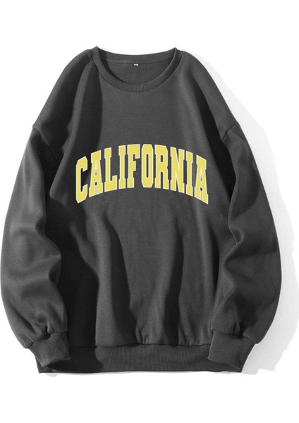 3 Iplik Oversize Antrasit Baskılı Sweatshirt