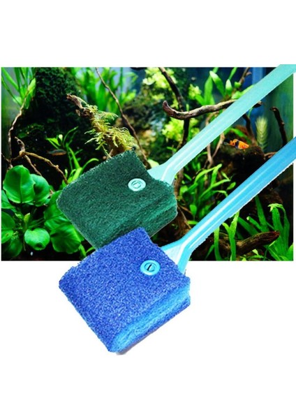 Uzun Sap Mavi Tarz Akvaryum Tankı Temizleyici Malzemeler Balık Yosunu Çift Taraflı Fırça Uzun Saplı Sünger Temizlik Akvaryum Aksesuarları (Yurt Dışından) fırsatları