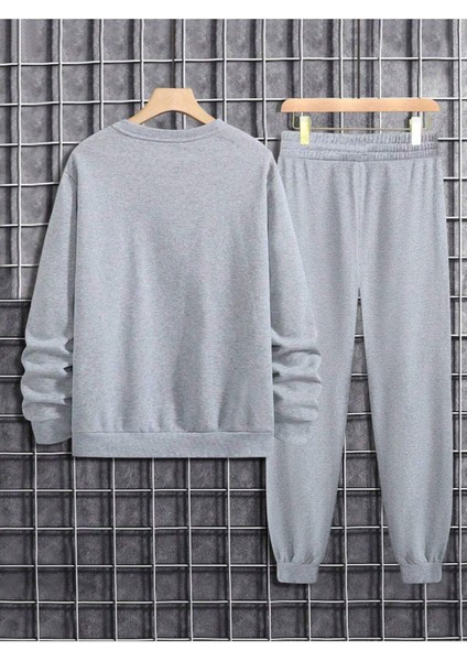 Beast Baskılı Erkek Gri Kapüşonlu Alt Üst Oversize Eşofman Takımı
