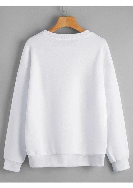 Kadın Oversize Beyaz Kalp Baskılı 3iplik Sweatshirt modelleri