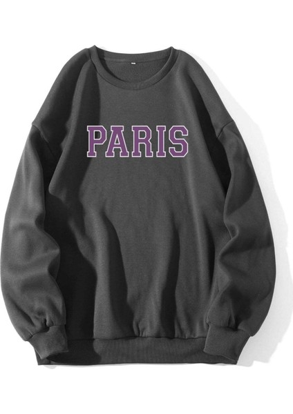 Kadın Paris Yazılı Antrasit Sweatshirt 3iplik