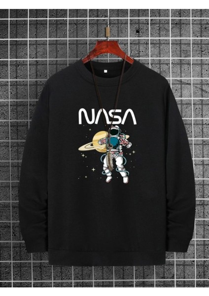 Siyah Sweatshirt Uzay Baskılı
