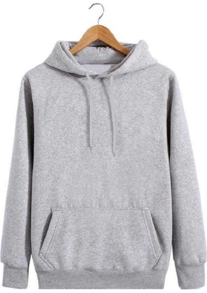 Gri Kapüşonlu Kangru Cep Oversize Sweatshirt