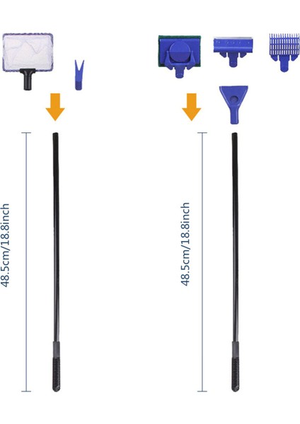 Beyaz Stil Gosterildigi Gibi Akvaryum Tankı Temizleyici Set Balık Ağı Kepçe Kaya Tarama Yosun Temizleyici Çatal Sünger Fırça Eğri Cam Temizleyici Sünger Aracı (Yurt Dışından)