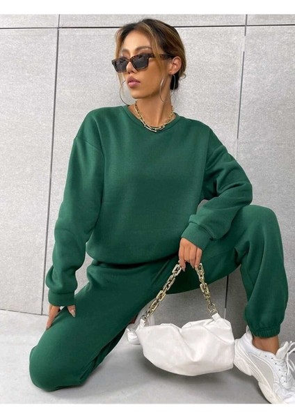 Kadın Tarz Sweatshirt Alt Üst Eşofman Takımı Oversize Bisiklet Yaka