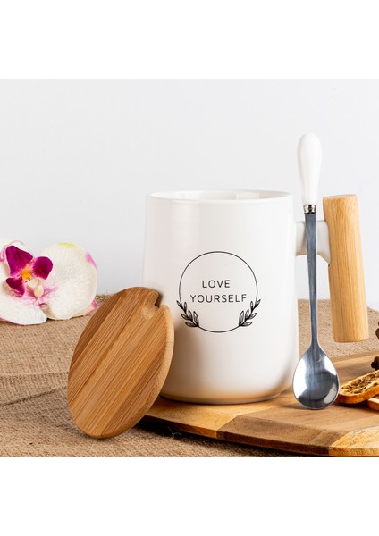 Bambu Kapaklı Kaşıklı Seramik Kupa