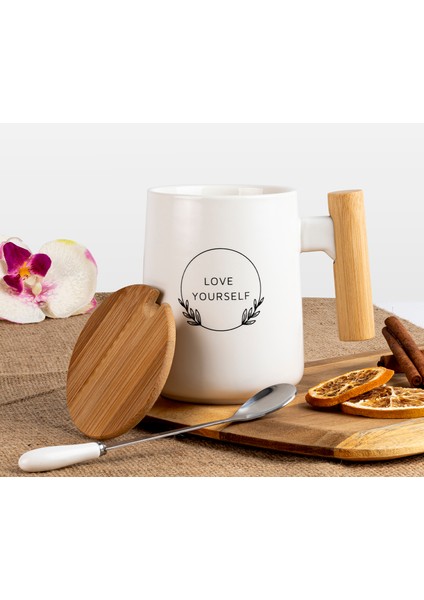 Bambu Kapaklı Kaşıklı Seramik Kupa