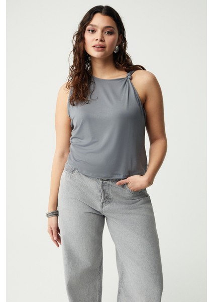 Katerbb Kadın Büyük Beden Gri Büyük Beden Bluz