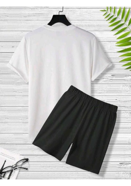 Erkek Minimal Palmiye Baskılı Sokak Stili Şort T-Shirt Takım Oversize Salaş