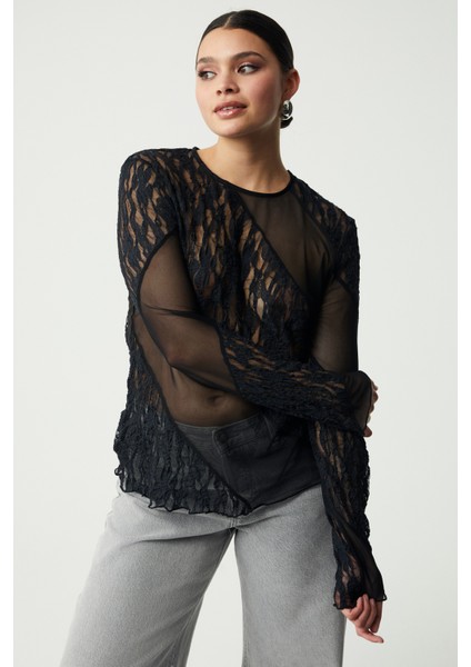 Larassebb Kadın Büyük Beden Siyah Büyük Beden Bluz