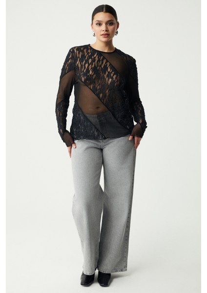 Larassebb Kadın Büyük Beden Siyah Büyük Beden Bluz fiyatları