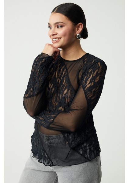 Larassebb Kadın Büyük Beden Siyah Büyük Beden Bluz modelleri