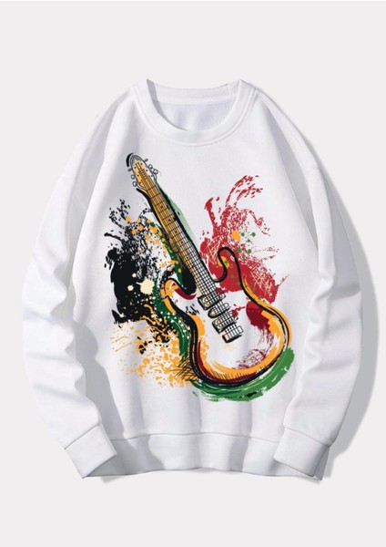 Beyaz Baskılı Sweatshirt 3iplik