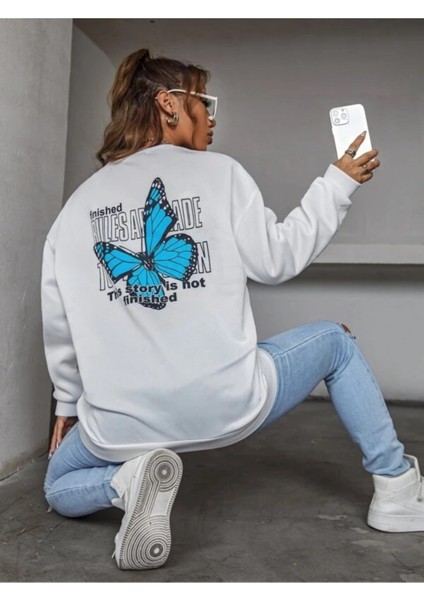Kadın Beyaz Finished Bules Oversize Sweatshirt 3iplik fiyatları