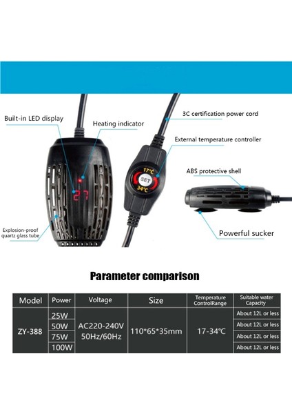 NO.100 Tarzı Akvaryum Isıtıcı Balık Tankı Kaplumbağa Daldırılabilir Termostat Gösterge LED Dijital Ekran Isıtma Çubuğu (Yurt Dışından) fırsatları